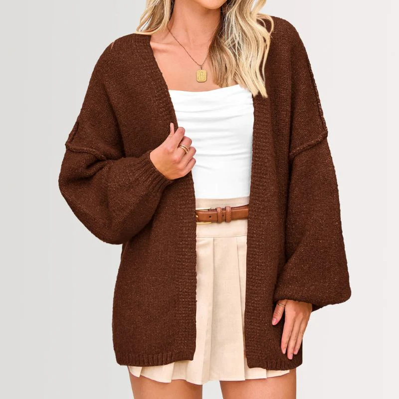 Oversized Knit Cardigan – Cozy Fall Essential with Lantern Sleeves - Image 3