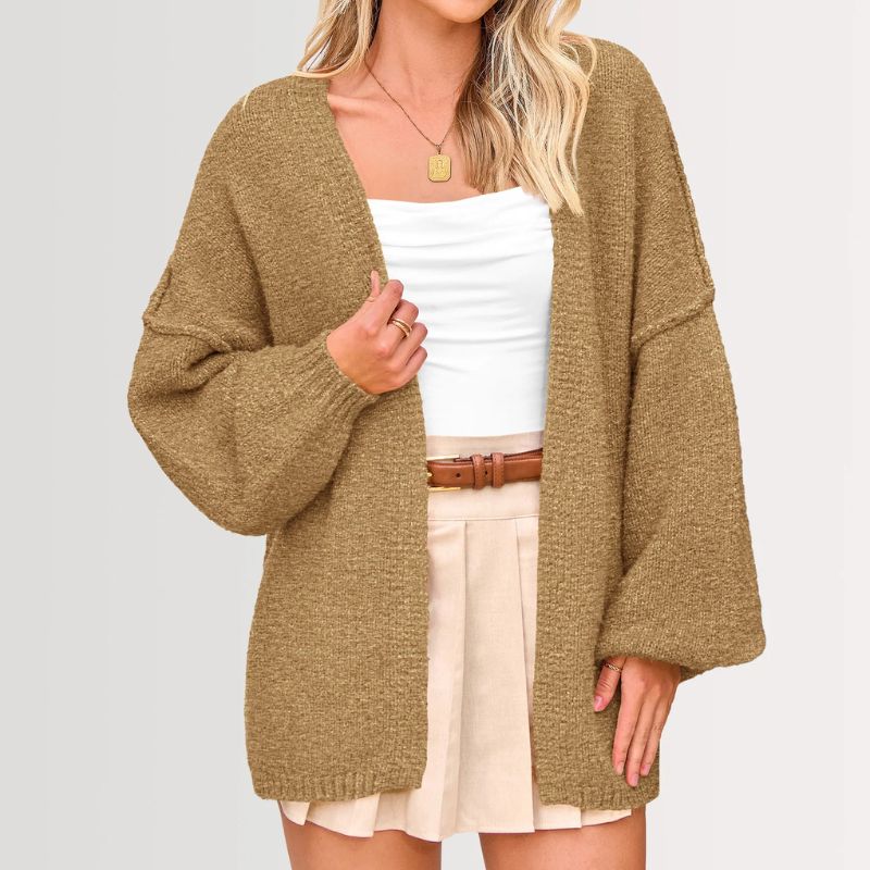 Oversized Knit Cardigan – Cozy Fall Essential with Lantern Sleeves - Image 4