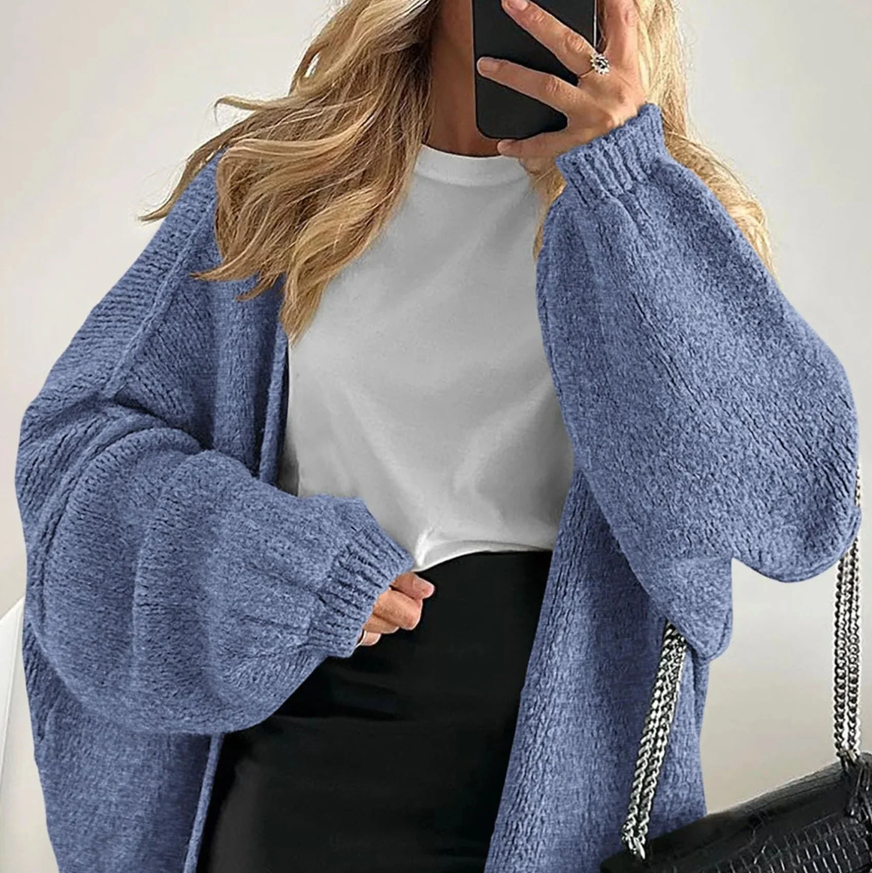 Oversized Knit Cardigan – Cozy Fall Essential with Lantern Sleeves - Image 7