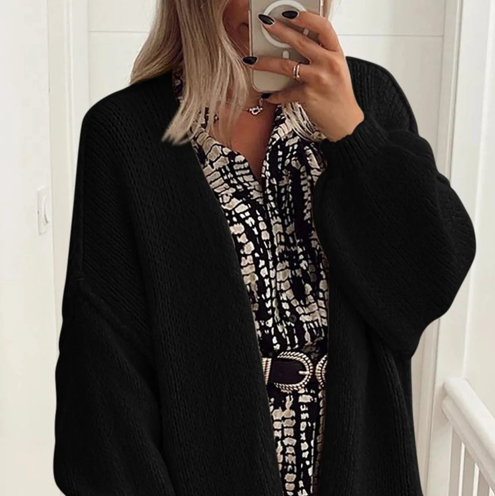 Oversized Knit Cardigan – Cozy Fall Essential with Lantern Sleeves - Image 8